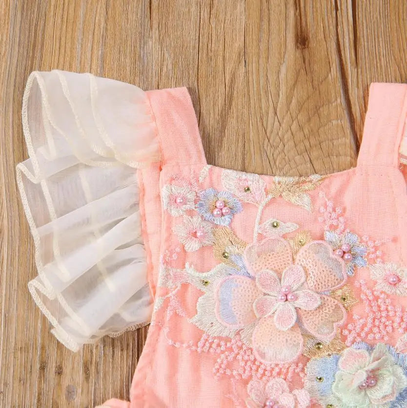 Tia- Ruffle Sleeve Floral Baby/Toddler Rompers