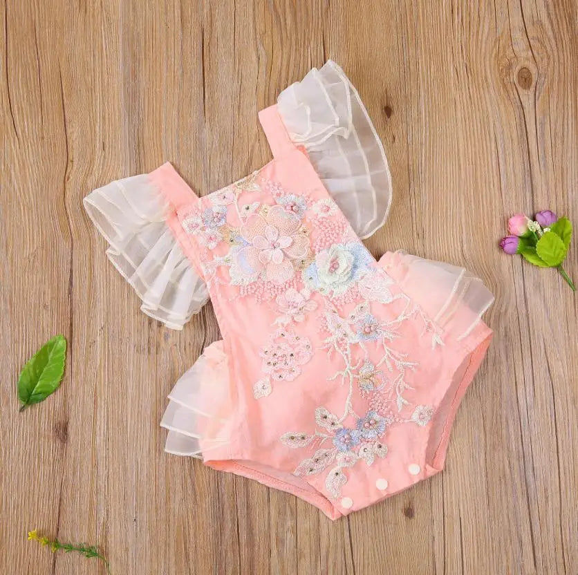 Tia- Ruffle Sleeve Floral Baby/Toddler Rompers