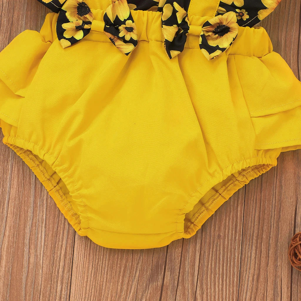 Sunny - Sunflower Ruffle Baby/Toddler Romper with Headband Set