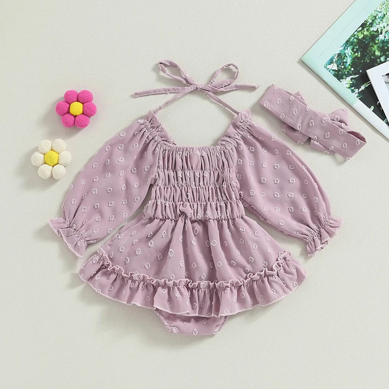 Mia - Ruffle Long Sleeve Romper with Bow Headband