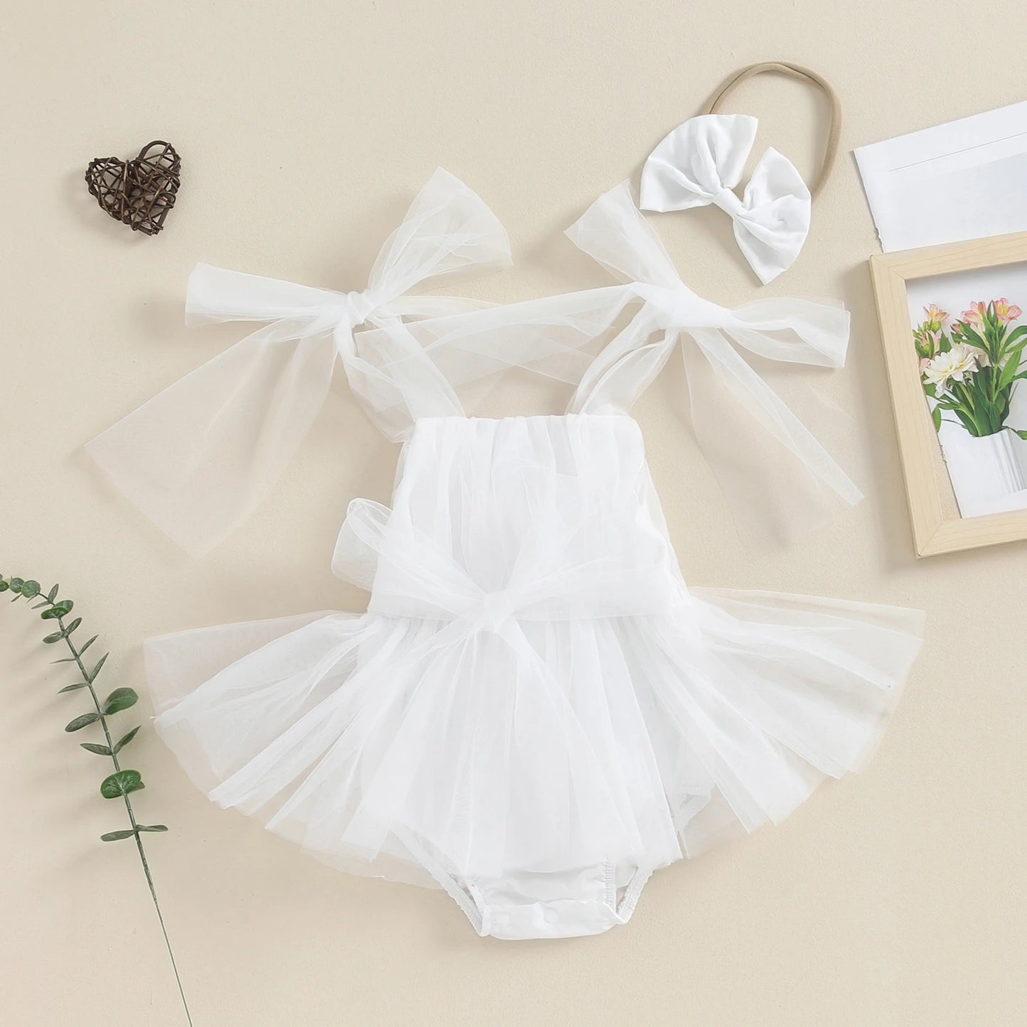 Sophia - Tulle Princess Baby/Toddler Tutu Romper with Bow Headband