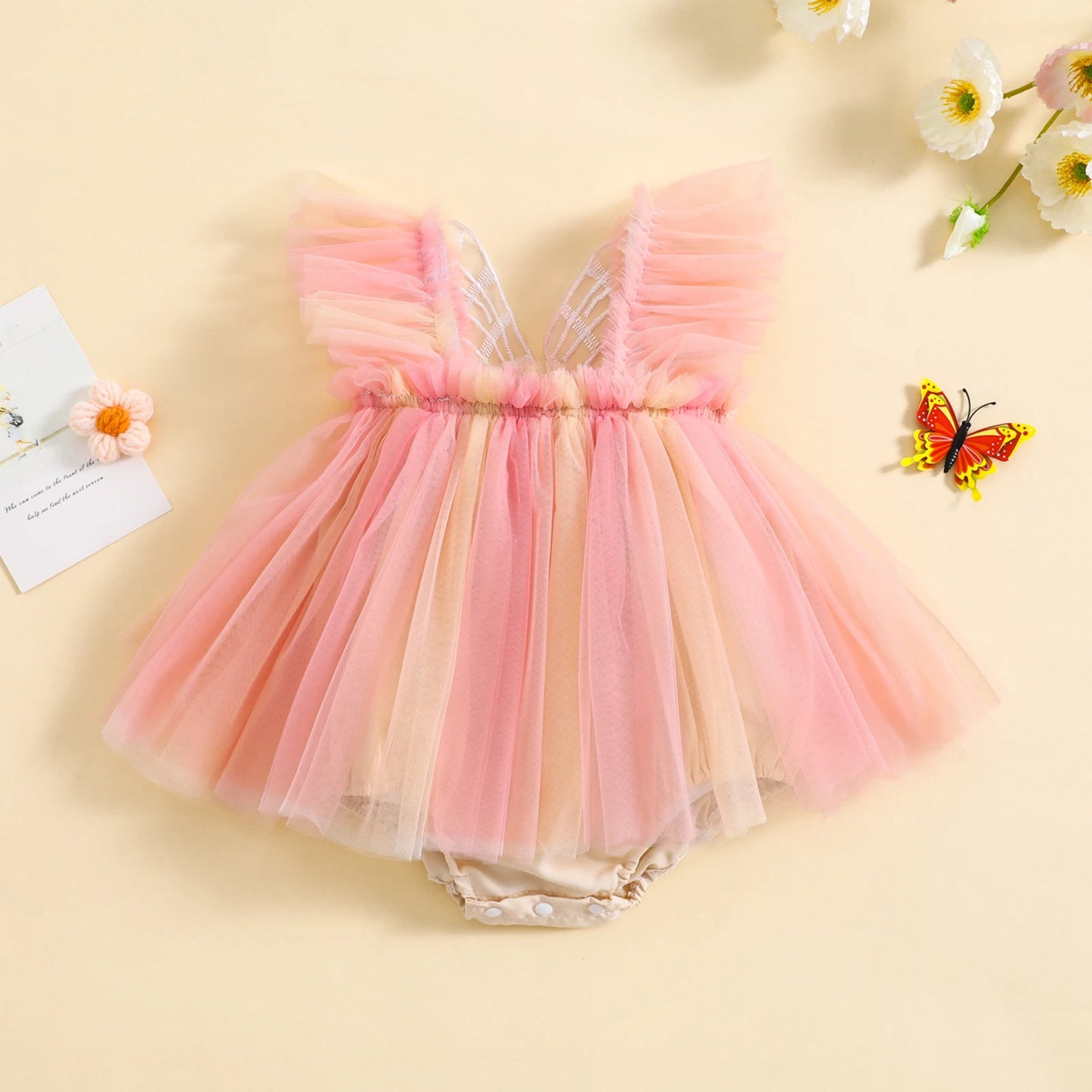 Ella - Rainbow Butterfly Baby/Toddler Romper Dress
