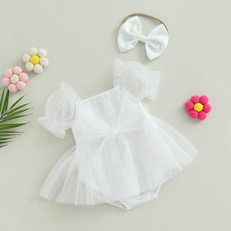 Melody - Puff Sleeve Tutu Baby/Toddler Romper with Headband