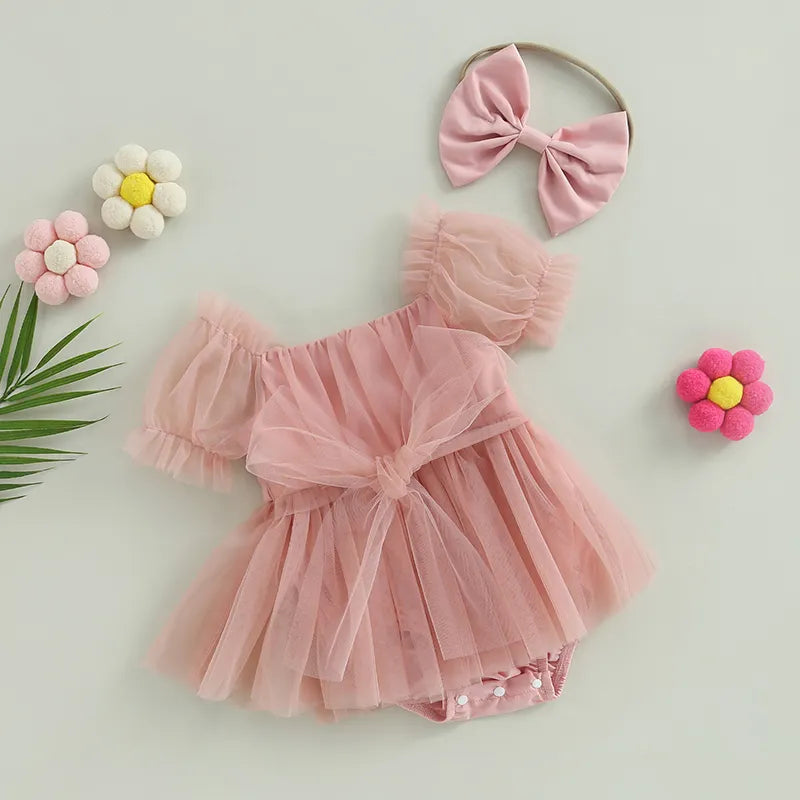 Melody - Puff Sleeve Tutu Baby/Toddler Romper with Headband