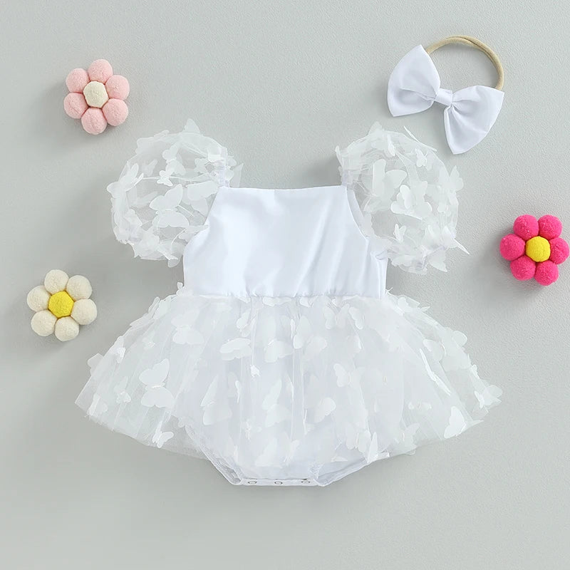Aurora - Lace Butterfly Baby/Toddler Romper with Bow Headband