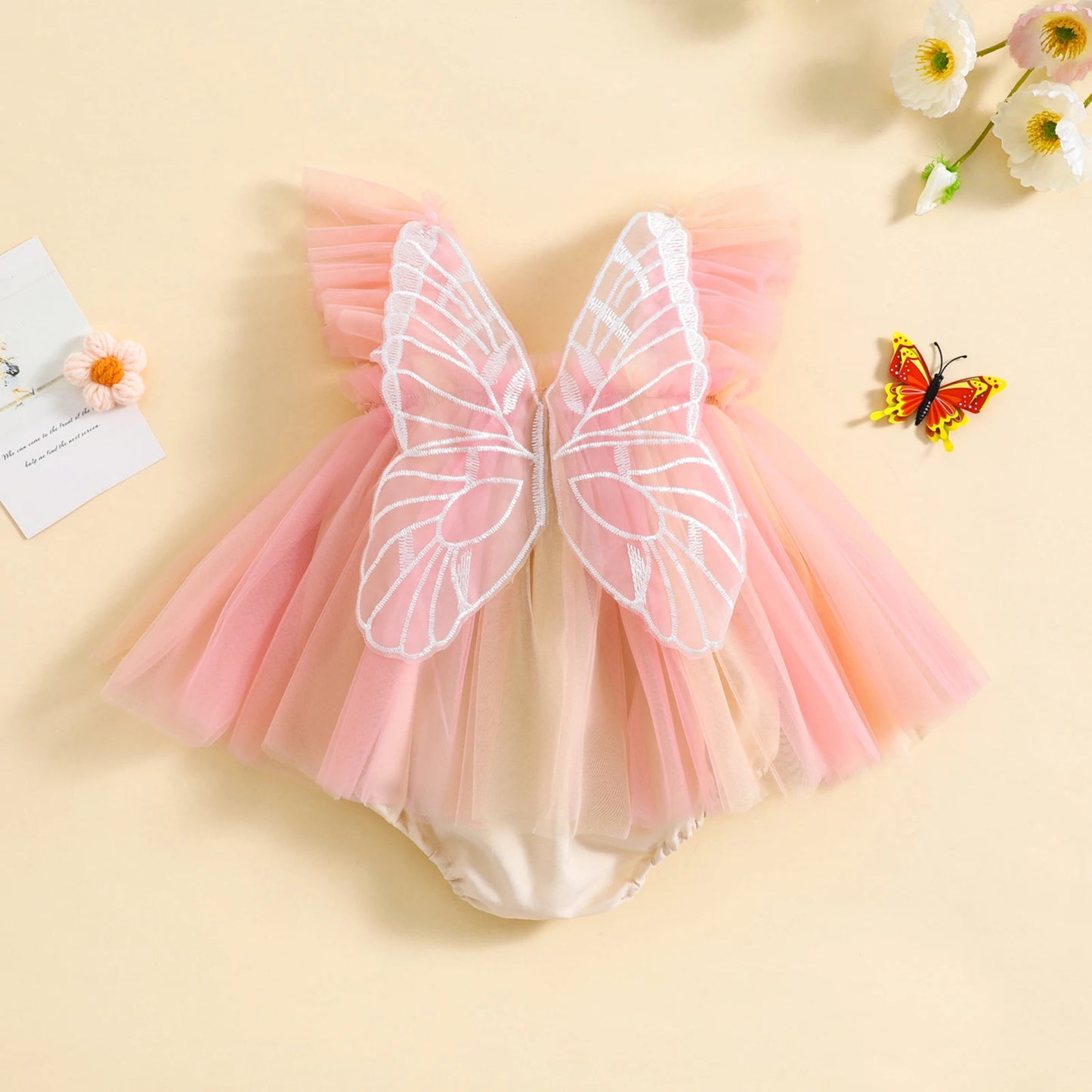 Ella - Rainbow Butterfly Baby/Toddler Romper Dress