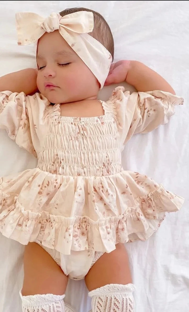 Delilah - Floral Print Ruffle Baby/Toddler Romper with Headband