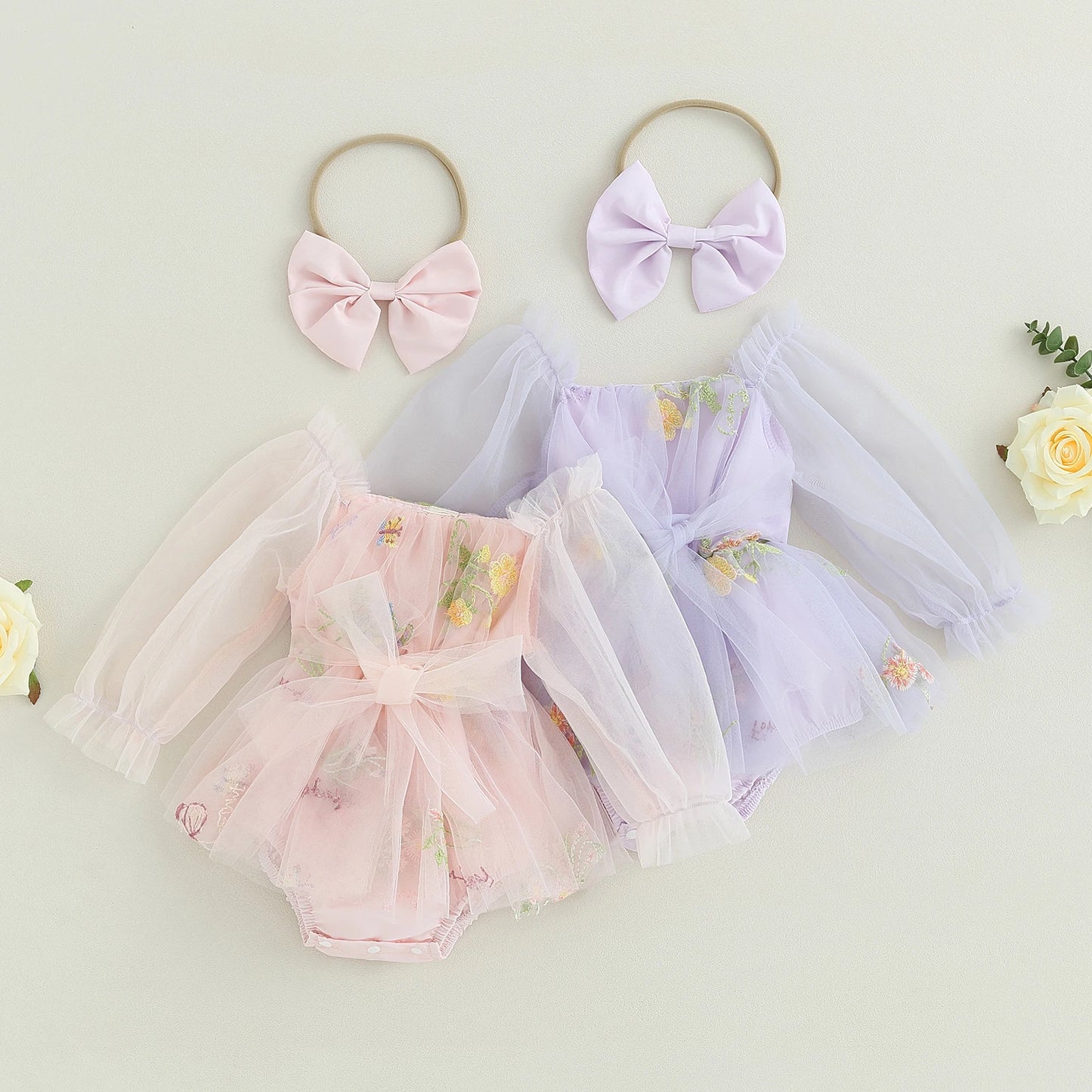 Jasmine - Floral Tulle Baby/Toddler Romper with Headband
