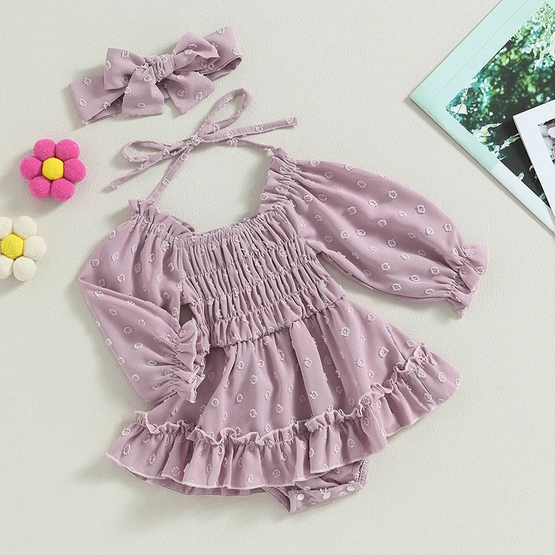 Mia - Ruffle Long Sleeve Romper with Bow Headband