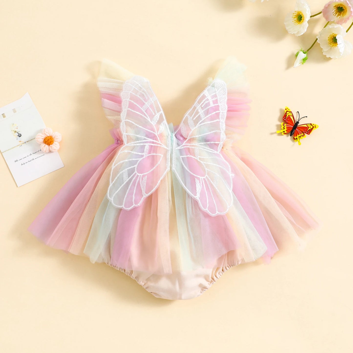 Ella - Rainbow Butterfly Baby/Toddler Romper Dress