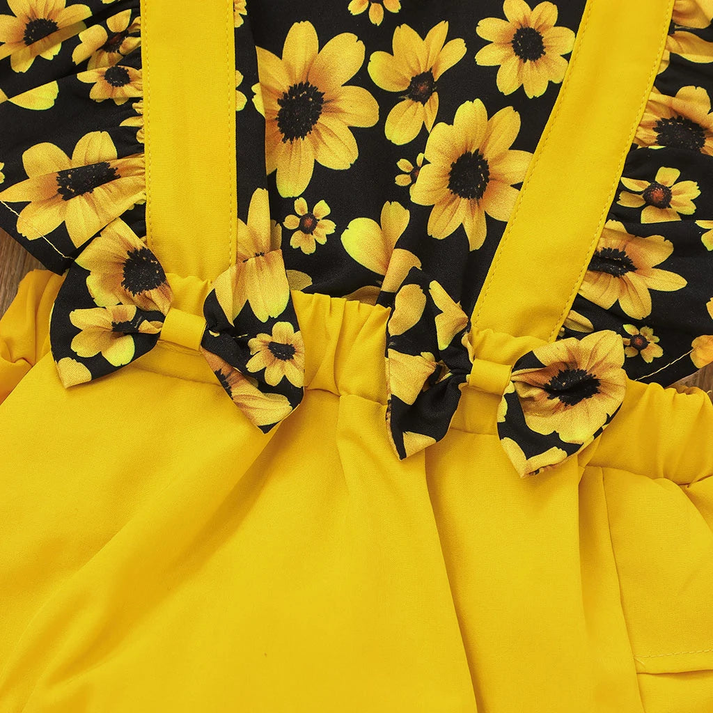 Sunny - Sunflower Ruffle Baby/Toddler Romper with Headband Set