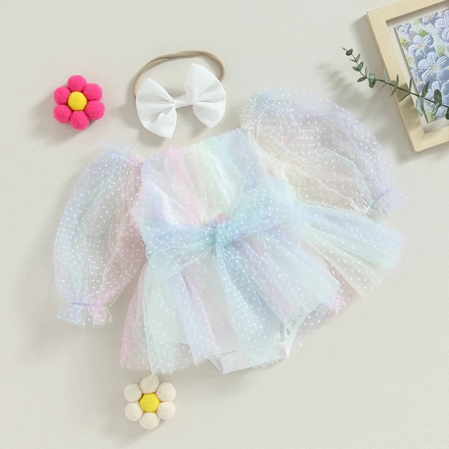 Lorelei - Rainbow Tulle Long Sleeve Baby/Toddler Romper