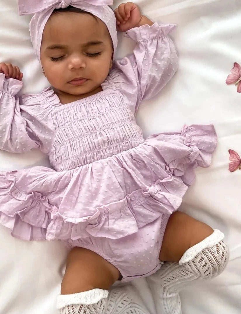 Mia - Ruffle Long Sleeve Romper with Bow Headband