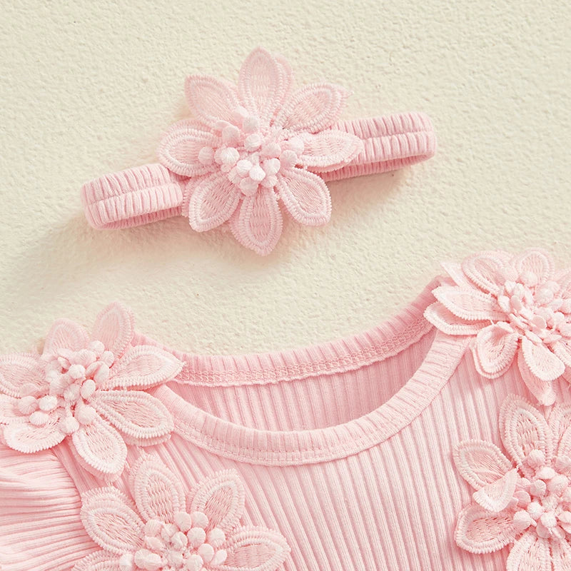 Lottie - Floral Lace Baby/Toddler Romper Dress with Headband