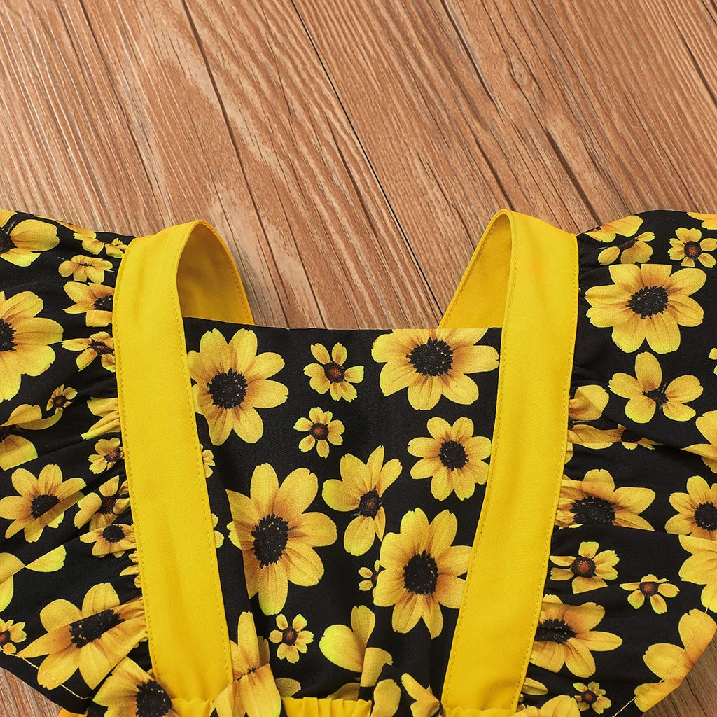 Sunny - Sunflower Ruffle Baby/Toddler Romper with Headband Set