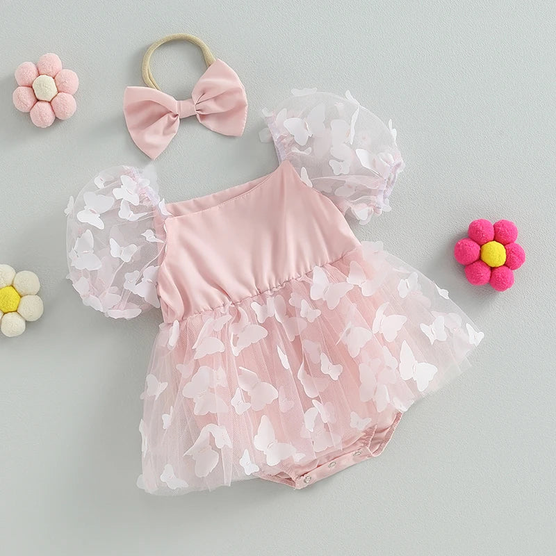 Aurora - Lace Butterfly Baby/Toddler Romper with Bow Headband