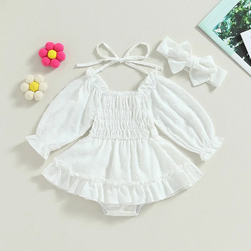 Mia - Ruffle Long Sleeve Romper with Bow Headband