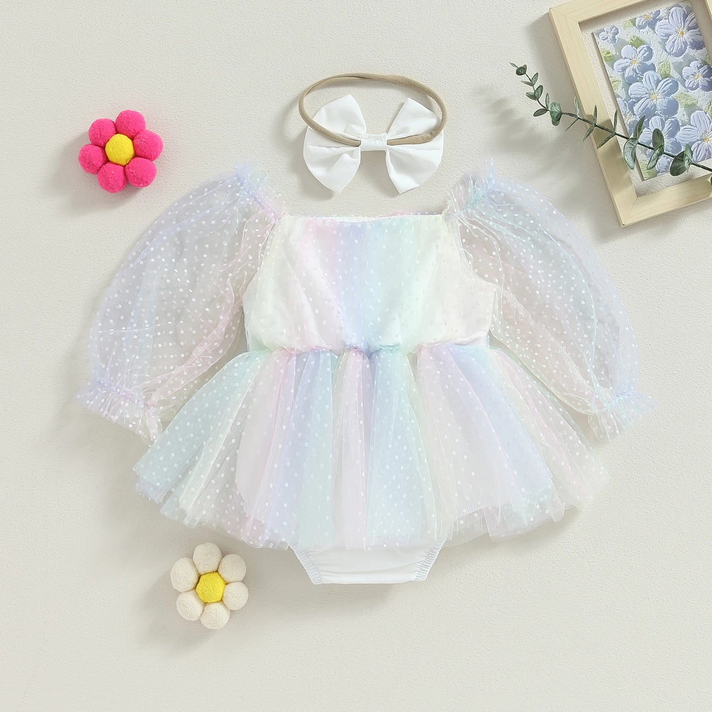 Lorelei - Rainbow Tulle Long Sleeve Baby/Toddler Romper