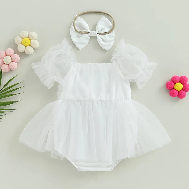 Melody - Puff Sleeve Tutu Baby/Toddler Romper with Headband