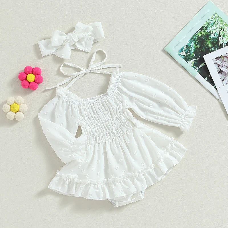 Mia - Ruffle Long Sleeve Romper with Bow Headband