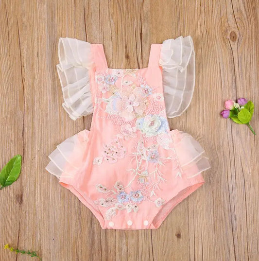 Tia- Ruffle Sleeve Floral Baby/Toddler Rompers