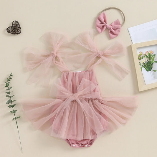 Sophia - Tulle Princess Baby/Toddler Tutu Romper with Bow Headband