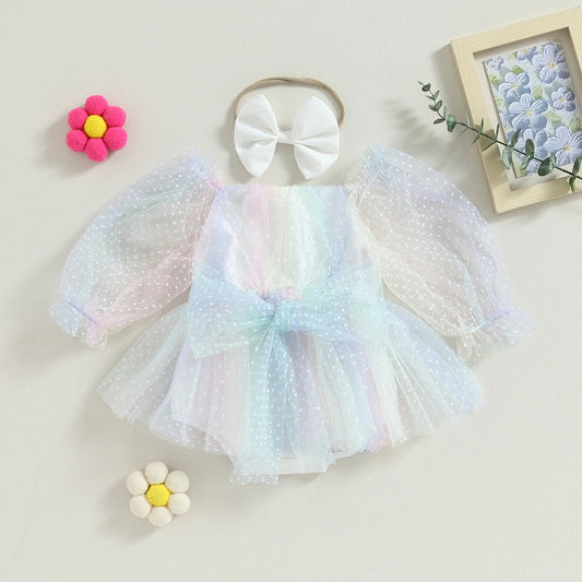 Lorelei - Rainbow Tulle Long Sleeve Baby/Toddler Romper