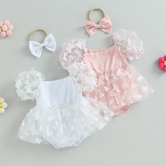 Aurora - Lace Butterfly Baby/Toddler Romper with Bow Headband