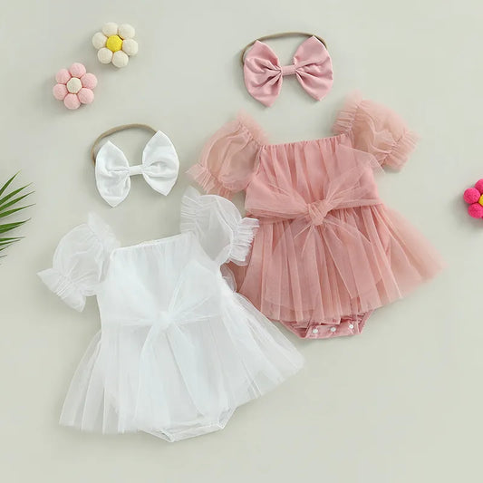 Melody - Puff Sleeve Tutu Baby/Toddler Romper with Headband